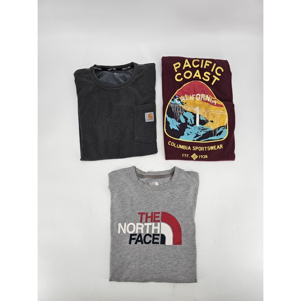 LOT OF 3 T-SHIRT CARHARTT COLUMBIA NORTH FACE MEN'S SIZE MEDIUM MULTICOLOR‎